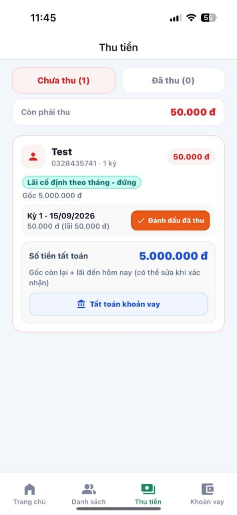 Thu tiền khoản vay